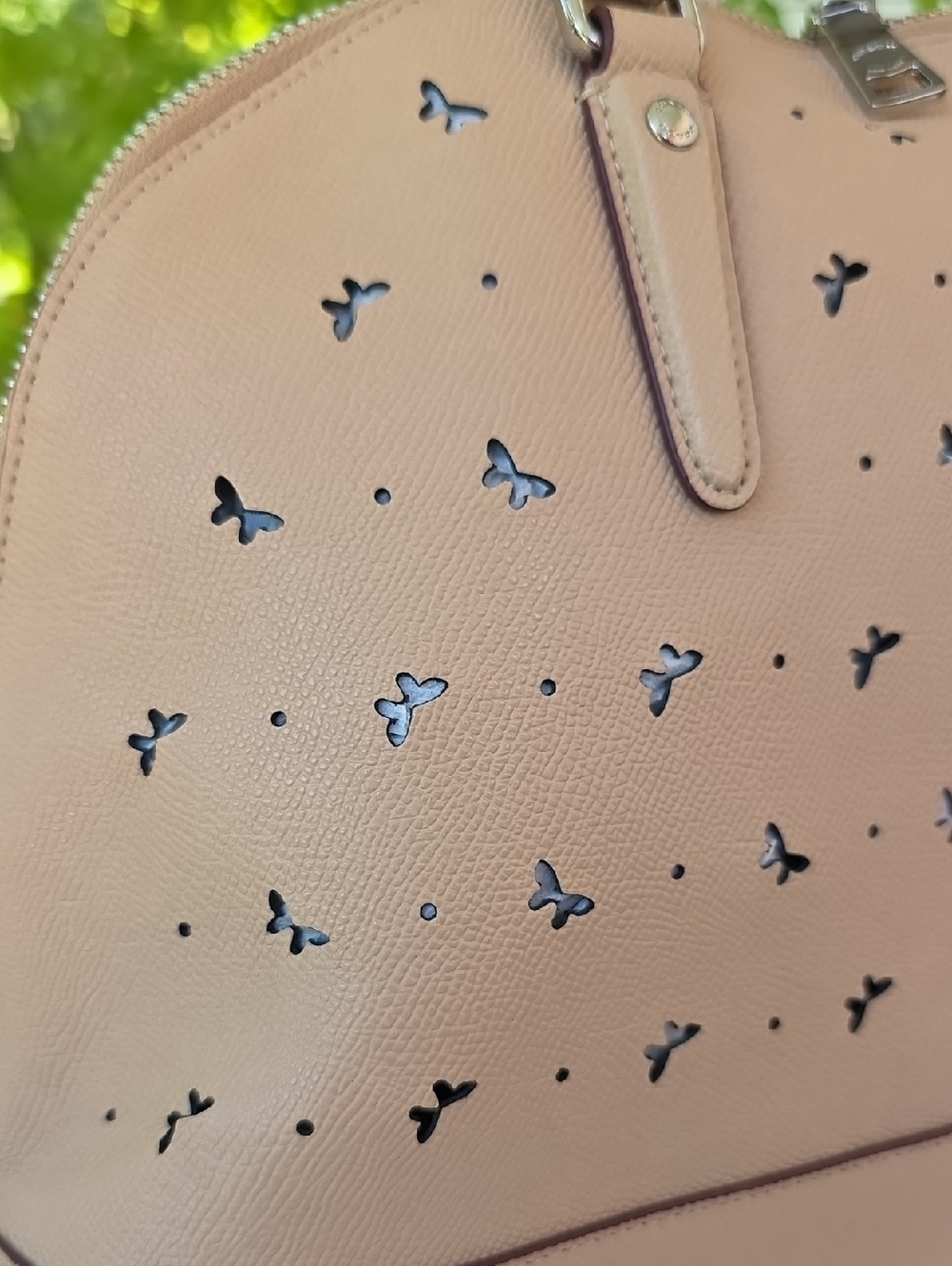 Coach Sierra Satchel Butterflies Perforated Beechwood Beige Hand Bag - Picture 7 of 14